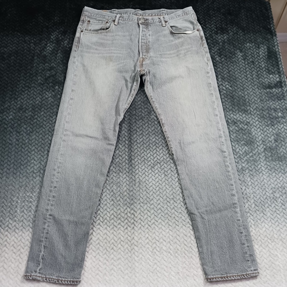 Levi's 501 Jeans Men's 38x32 Gray Cotton Denim Straight Faded Whiskered Stretch